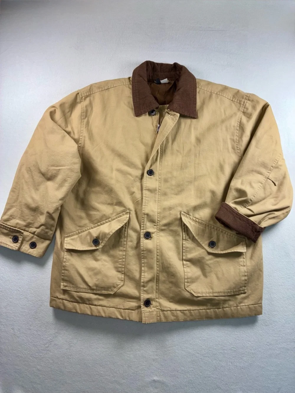 Tan Canvas Barn Jacket Chore Coat Brown Corduroy Collar Large H&M Divided